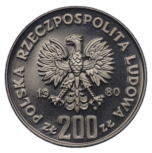 PRL, 200 złotych 1980, próba NIKIEL - Bolesław I Chrobry, półpostać