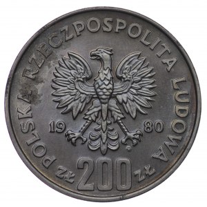 People's Republic of Poland, 200 gold 1980, NIKIEL sample - Olympic Games in Lake Placid, torch