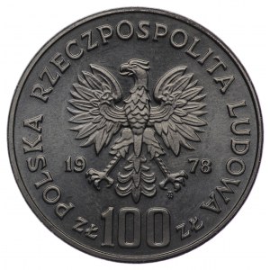 PRL, 100 zloty 1978, NIKIEL sample - Janusz Korczak, head right