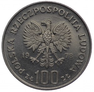 PRL, 100 zlotých 1978, NIKIEL vzorek - Adam Mickiewicz, s kudrlinkou