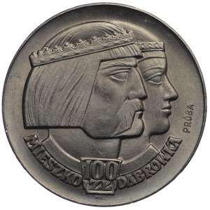 Polská lidová republika, 100 zlotých 1966, vzorek NIKIEL - Mieszko a Dąbrówka - hlavy