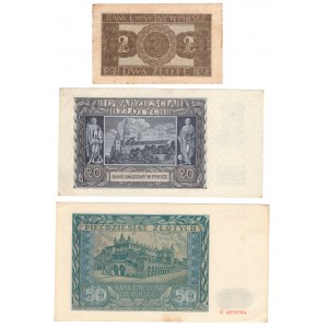 General Government, circulating banknotes - set of 3 pieces