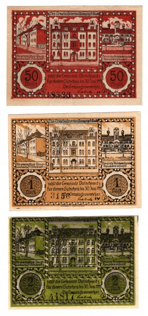 Bielszowice (Bielschowitz), 50 fenigů, 1 značka, 2 značky 1921 - sada 3 kusů