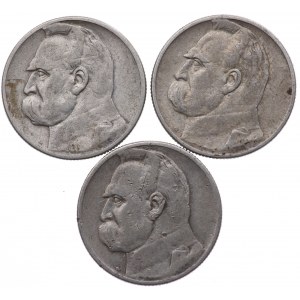 II RP, 2 zloty 1934, Józef Piłsudski - set di 3 pezzi