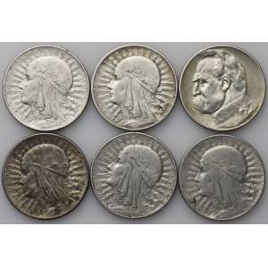 II RP, 5 złotych 1932/33/34/35 - zestaw 6 sztuk