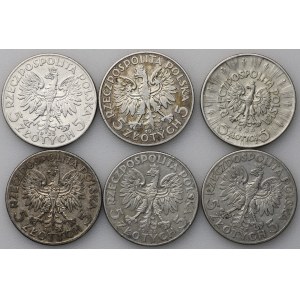II RP, 5 złotych 1932/33/34/35 - zestaw 6 sztuk