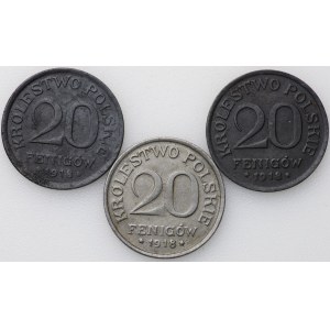 Königreich Polen, 20 fenig 1918 - Satz von 3 Stück