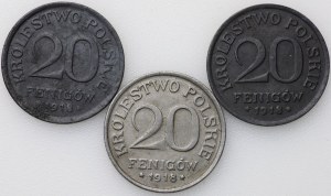 Polské království, 20 fenig 1918 - sada 3 kusů