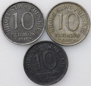 Polské království, 10 fenig 1917 - sada 3 kusů