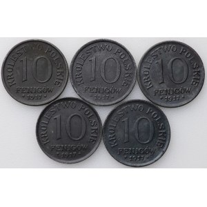 Kingdom of Poland, 10 fenig 1917 - set of 5 pieces