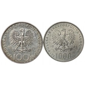 People's Republic of Poland, 100 zloty 1976 Tadeusz Kościuszko, 1000 zloty 1982 John Paul II - set of 2 pieces