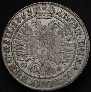 Slezsko, Leopold I, 15 krajcarů 1663 GH, Wrocław