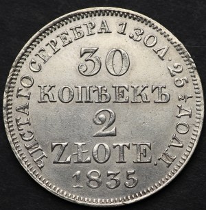 Zabór rosyjski, Mikołaj I, 30 kopiejek = 2 złote 1835 MW, Warszawa