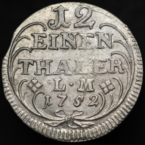 Německo, Brunswick-Wolfenbüttel, Karel I., 1/12 tolaru 1752, Braunschweig