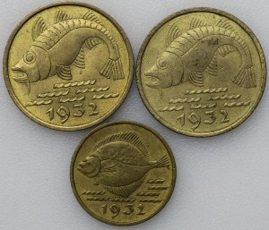 Freie Stadt Danzig, 5 fenig 1932, 2 x 10 fenig 1932 - sada 3 kusů