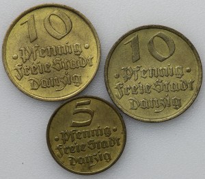 Freie Stadt Danzig, 5 fenig 1932, 2 x 10 fenig 1932 - sada 3 kusů