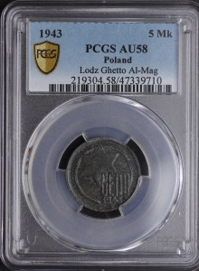 Lodz Ghetto, 5 marks 1943, magnesium, variety 1/1