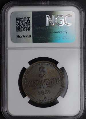 Austria, 3 kreuzer 1851 A