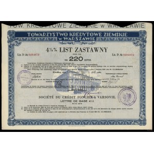 Pologne, obligation hypothécaire à 4 1/2 % pour 220 zlotys, 4.11.1935