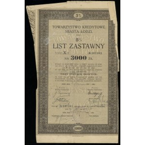 Pologne, obligation hypothécaire à 5 % pour 3 000 zlotys, 1.01.1933, Łódź
