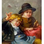 ELIO AMOROSO, Kinder, die mit einem Hund spielen. - Elio Amoroso