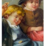 ELIO AMOROSO, Kinder, die mit einem Hund spielen. - Elio Amoroso