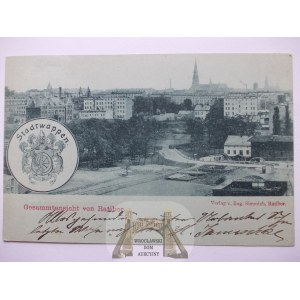 Racibórz, Ratibor, panorama, herb, księżycówka, 1898