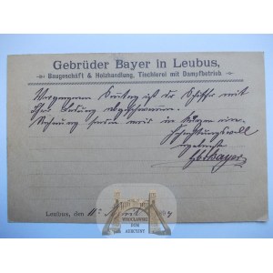 Lubiąż, Leubus, handel drewnem, reklamowa kartka pocztowa, 1894
