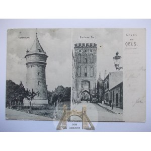 Oleśnica, Oels, wieża wodna i brama Wrocławska, 1911