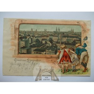 Legnica, Liegnitz, litografia, tłoczona ramka,1902