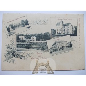 Złotoryja, Goldberg, restauracja, ratusz, landratura, dworzec, ok. 1900