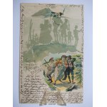 Giant Mountains, Riesengebirge, hikers in the fog, Snow Mountain, lithograph by Oskar Keil, 1901