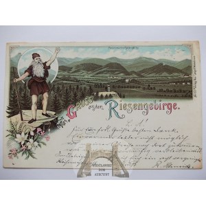 Karkonosze, Riesengebirge, Panorama gór, Liczyrzepa, litografia, 1898
