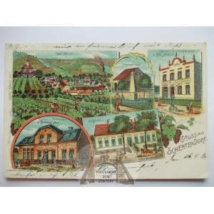 Zielona Góra, Grunberg, - Przylep, litografia, pałac, gospoda, 1916