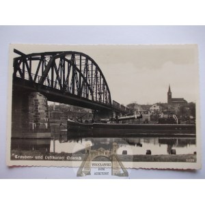 Cigacice,Odereck k. Zielona Góra, Sulechów, most, barka, złożony komin, 1943