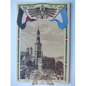 Leszno, Lissa, ratusz, kolaż, orzeł, flagi 1915