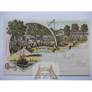 Szczecin, Stettin, Bukowo, restauracja Bohmer Wald, litografia, 1903