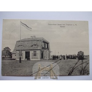 Mrzeżyno, Deep, dworzec, lokomotywa, 1914