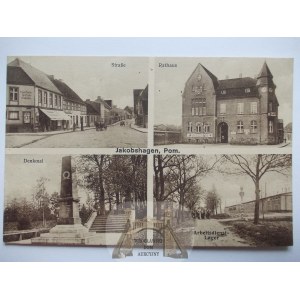 Dobrzany, Jakoshagen k. Stargard, ratusz, ulica, pomnik, obóz pracy, ok. 1935