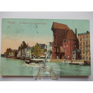 Gdańsk, Danzig, Żuraw, Motława, parowiec 1913
