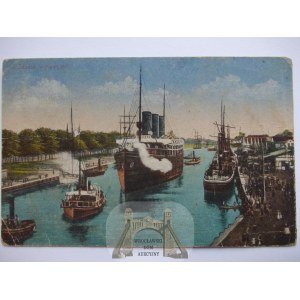 Gdańsk, Danzig, Nowy Port, statki, polskojęzyczna 1920