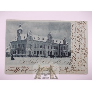 Elbląg, Elbing, poczta, zimowa księżycówka, wesołych świąt ok. 1900