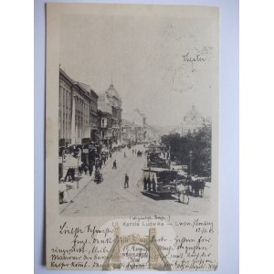 Ukraina, Lwów, ulica Karola Ludwika, tramwaj konny, 1903