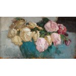 Alfons KARPIŃSKI (1875-1961), Róże w turkusowym wazonie