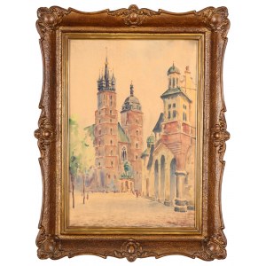 Tadeusz KALETA (XX w.), Weduta krakowska - widok na kościół Mariacki