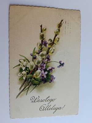 CHRISTMAS POSTCARD PAINTING POLISH BASE EASTER, STAMP, PRE-WAR