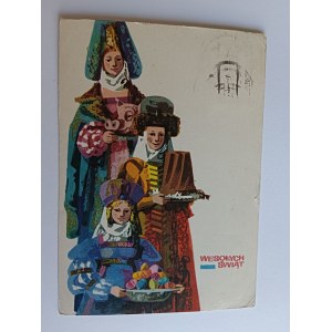 CHRISTMAS POSTCARD PAINTING POLISH FOLK COSTUMES PISANKI, ORŁOWSKA