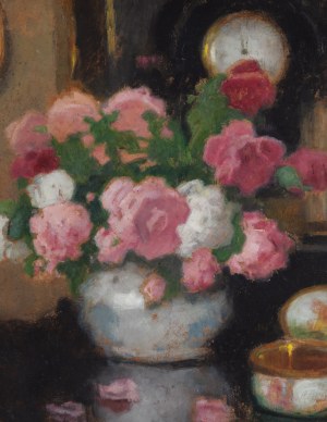 Alfons Karpiński (1875 Rozwadów k. Tarnobrzegu - 1961 Kraków), Martwa natura z różami w wazonie