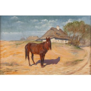 Józef Ryszkiewicz (1856 Warszawa - 1925 Warszawa), Koń na tle wsi, 1914