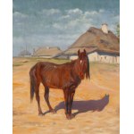 Józef Ryszkiewicz (1856 Warszawa - 1925 Warszawa), Koń na tle wsi, 1914